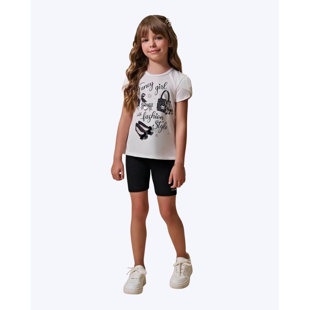 Conjunto de Blusa em Malha Power e Bermuda Biker em Canelado Liz Infantil Feminino Infanti 96891