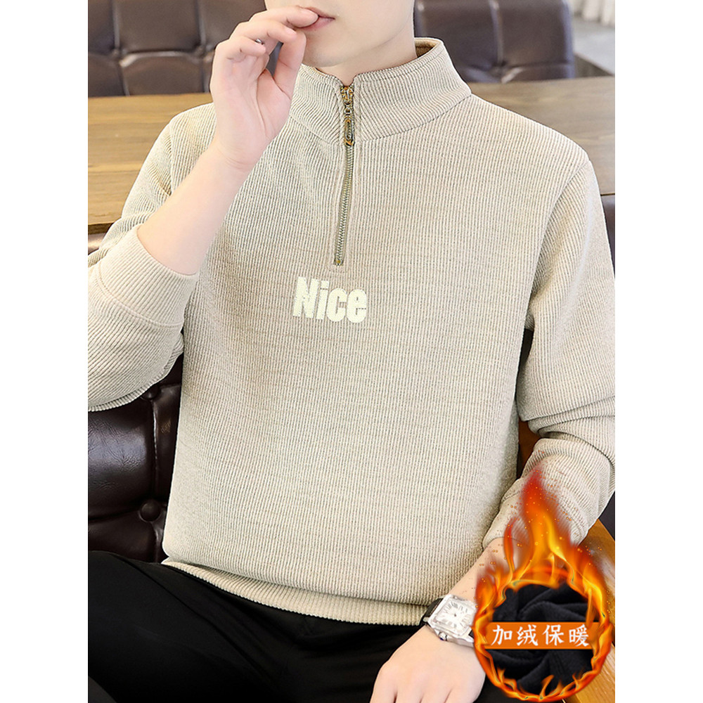 H meio zíper gola alta camisola masculina outono inverno novo estilo de uma peça velo engrossado quente h