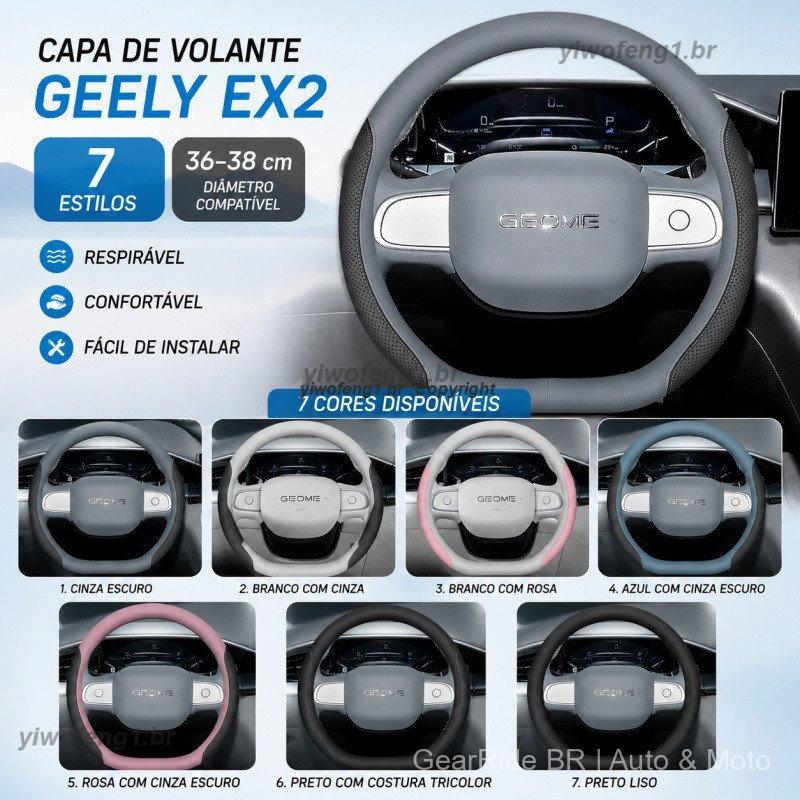 Capa para Volante Geely EX2 em Couro Sintético, Capa Protetora para Volante de Carro 36-38cm EX2 441