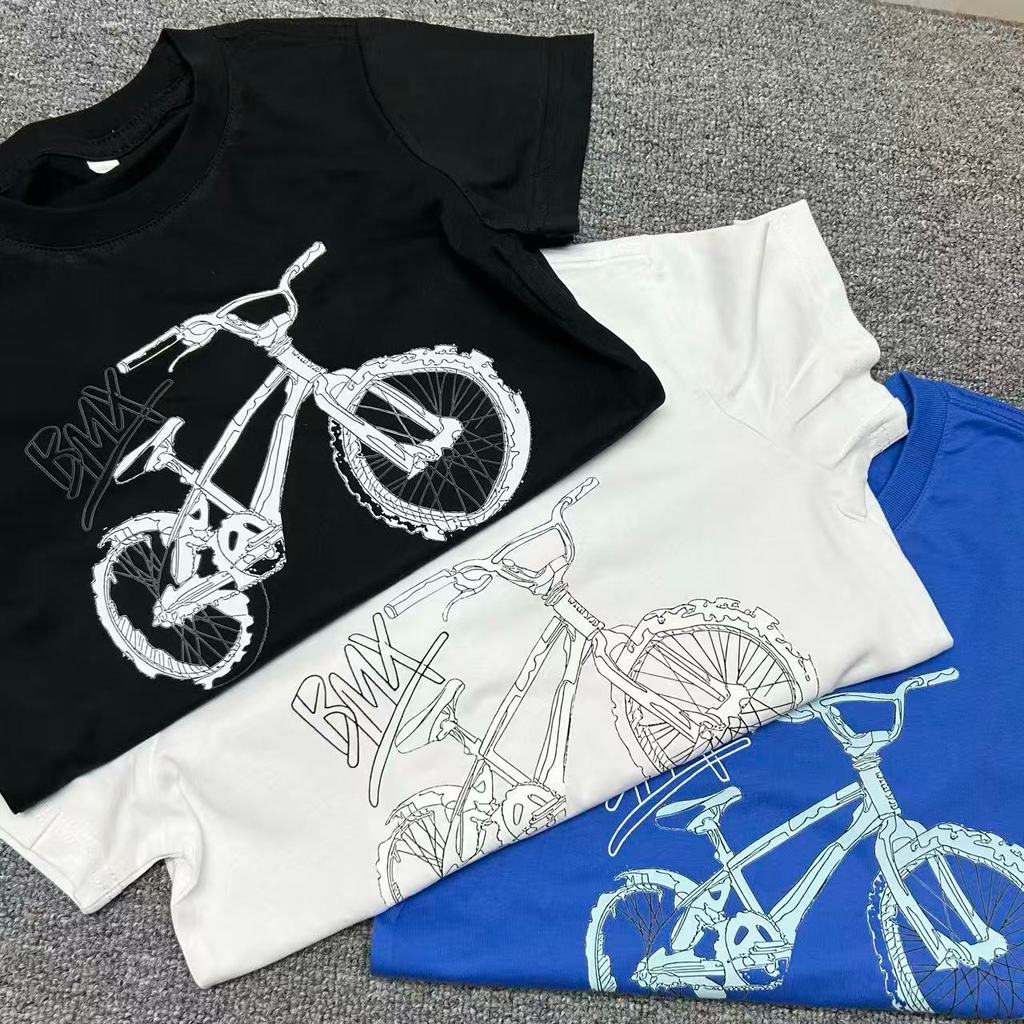 Japonês Hong Kong exclusivo esportes crianças camiseta bicicleta impressa meninos topos grandes crianças em torno do pes