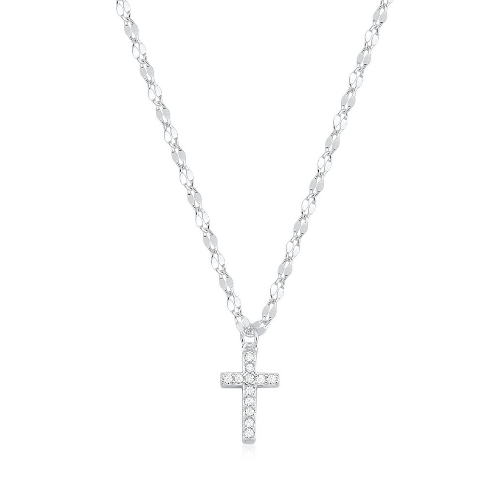Colar Feminino de Prata 925 Coffe com Cruz Cravejada