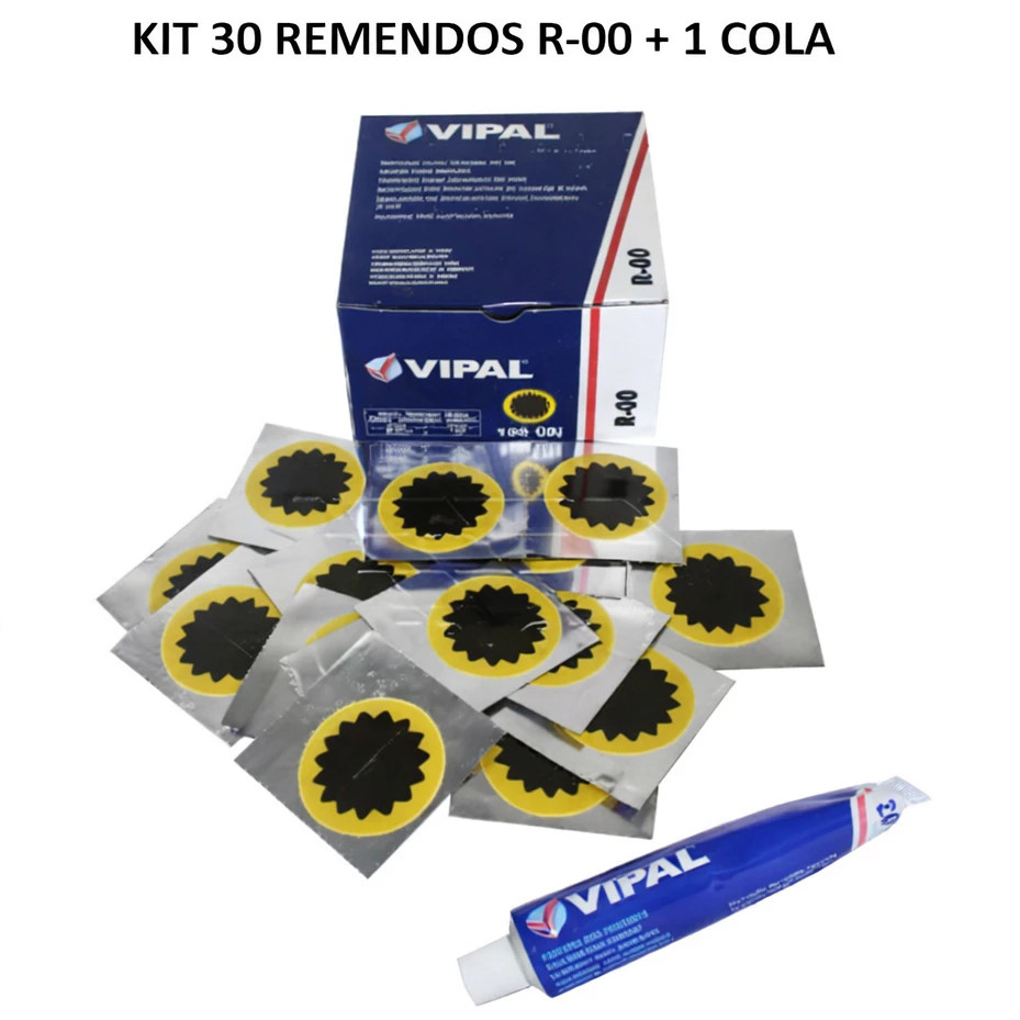 Remendos Vipal R-00 + Cola CB-01 Original Reparo de Câmara de Ar para Bicicleta, Moto e Ciclismo ‍️
