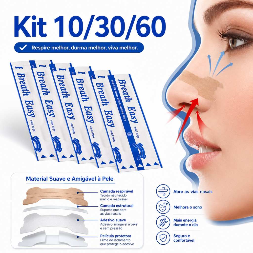 Dilatador Nasal Anti Ronco Tira Nasal Adesivo Nasal Strips Kit 10/30/60 Unidades