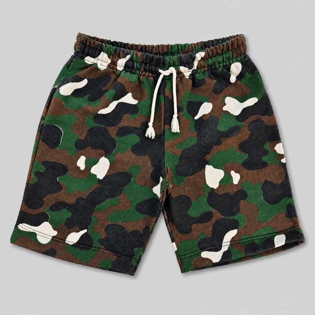Bermuda Camuflada Infantil Menino em Moletinho Shorts Masculino com Cordão