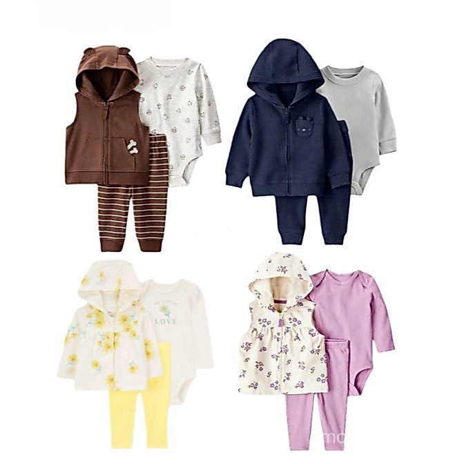 Conjunto de três peças unissex para bebê Lucky Baby, roupa de inverno de algodão de manga comprida, quente e confortável