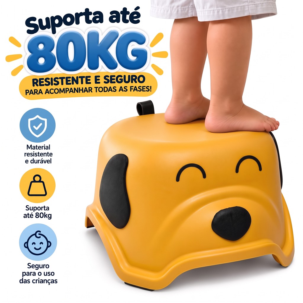 Banquinho Degrau Infantil Antiderrapante Cachorrinho Amarelo Suporta até 80kg KaBaby · foto 2