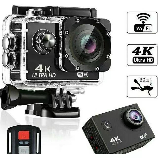 Câmera Ação 4K Ultra HD com WiFi e Controle Remoto, Resistente à Água até 30 Metros