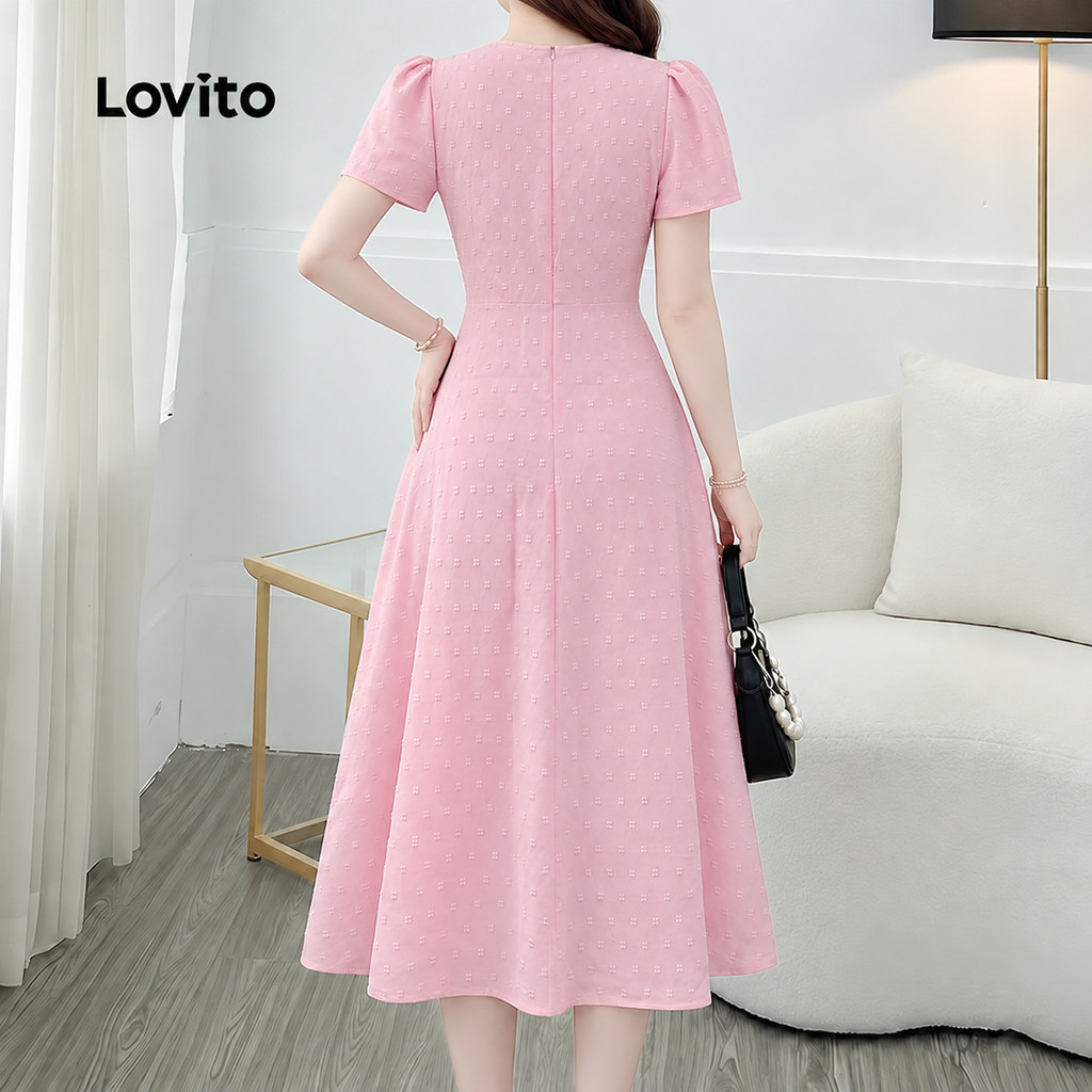 Lovito Vestido Elegante Coreano Plissado Requintado Rosa Para Mulheres Para Primavera/verão LK5ED145 · foto 2