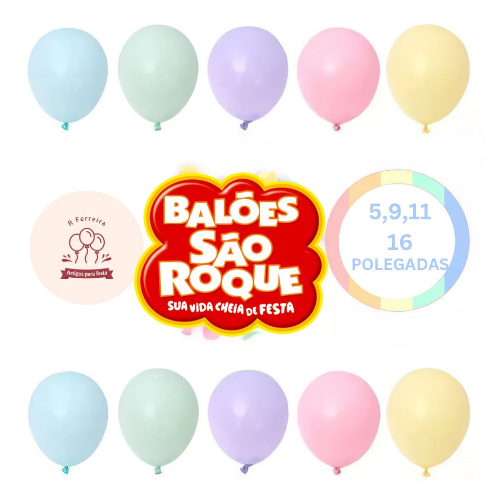 Balão Candy Color 5", 9", 11" ou 16" - São Roque -  Cores Pastéis Bexiga para Festa