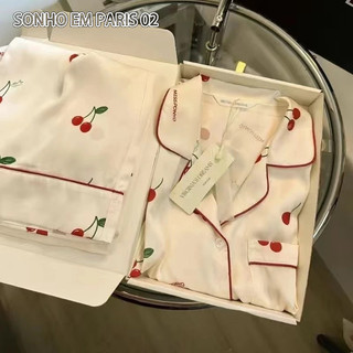 1DS2 URFN Pijama Feminino de Seda Gelada para Primavera e Outono, Conjunto de Verão para Uso Doméstico, Pijama de Seda G