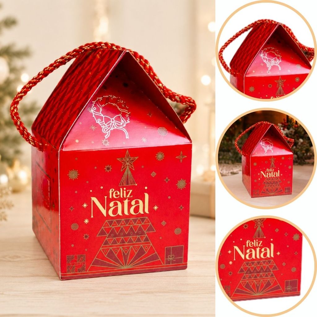 10~20 CAIXA CASINHA P/ MINI PANETONE DE 100G C/ ALÇA 10X10X17 6201 ( NATAL IDEIA 2026 )