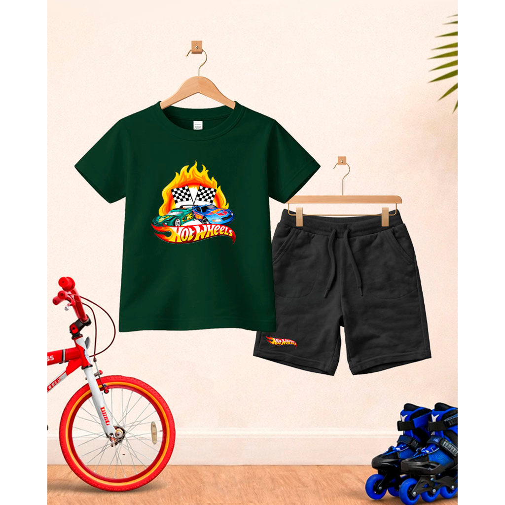 Camiseta + Short Conjunto Infantil H Weels Carros Desenho Conjunto De Bermuda Juvenil Conjunto De Bermuda Juvenil