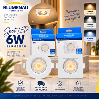 Kit 20 / 10 Spot Led Branco BLUMENAU 6W Embutir Redondo / Quadrado Teto Bivolt Blumenau gesso Dryall Sanca Iluminaçao