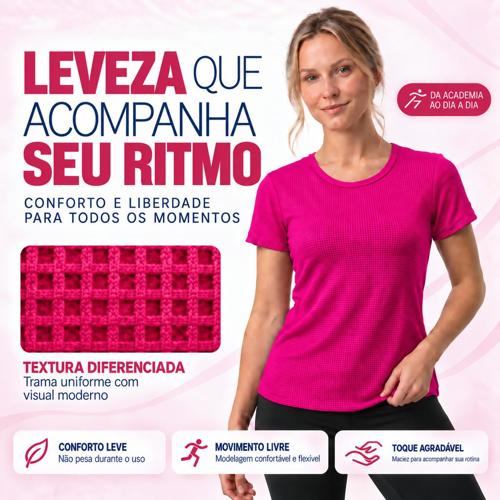 Camiseta Feminina Básica Esportiva Manga Curta para Academia Caminhadas e Dia a Dia