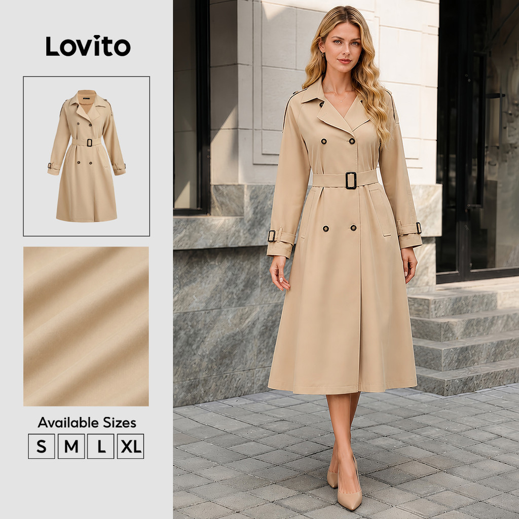 Lovito Elegante Jaqueta com Fivela Lisa para Outono Inverno Feminina