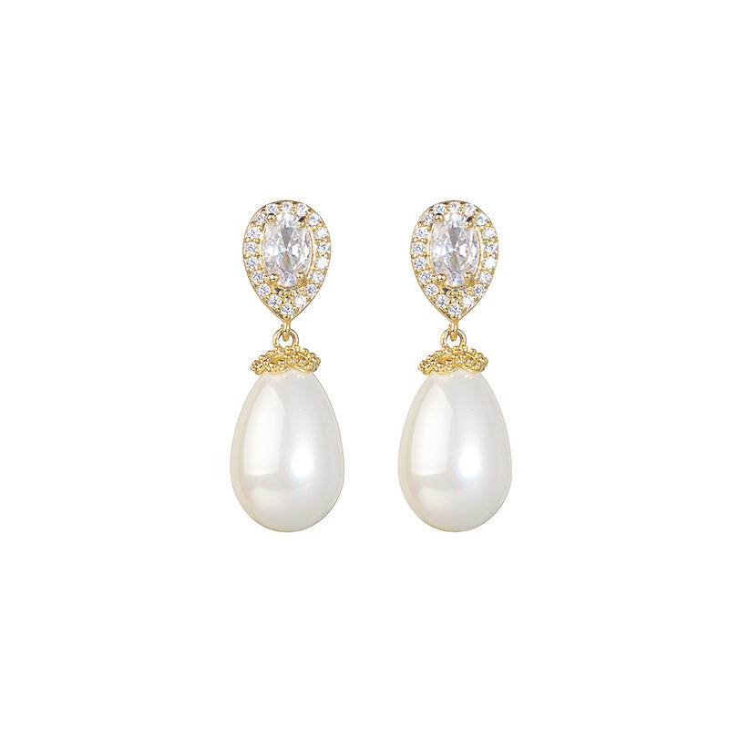 Pérola clipe de orelha meninas não-perfurado gotas de água imitação concha grânulo brincos High-End luz luxo Retro barro