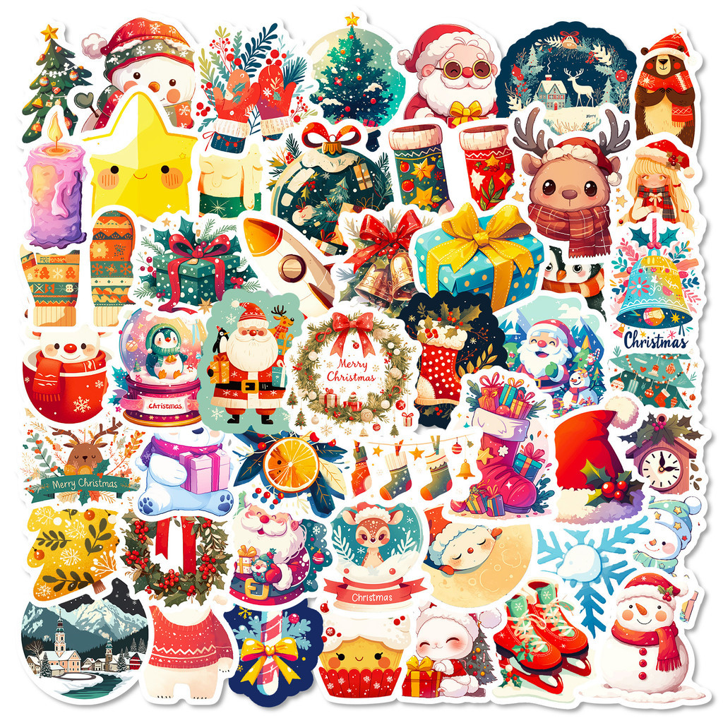 Decoração de natal Must-Have Santa Elk adesivos 50 peças dos desenhos animados Graffiti pequeno pingente férias vestir-s