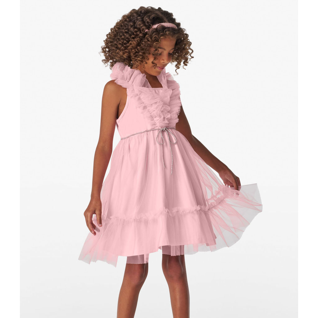 Vestido em Cotton Leve e Tule Trick Nick Rosa