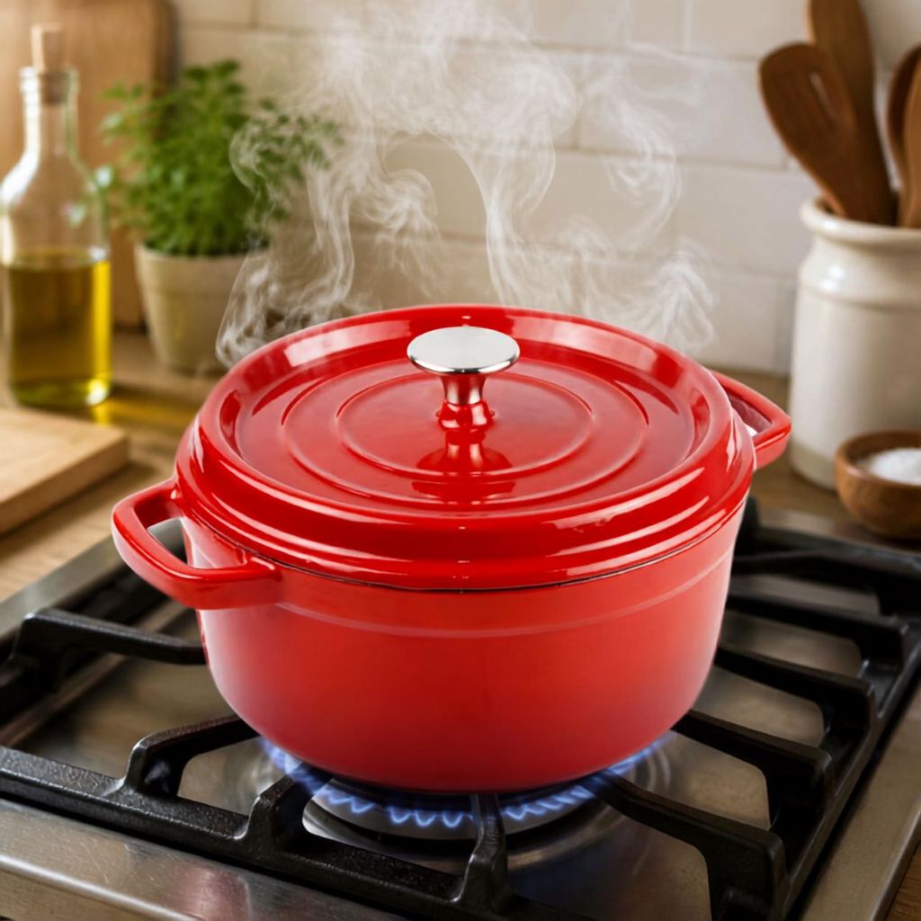 Panela Caçarola Ferro 22cm  2,5litros Vermelha Cerâmica Estilo  Le Creuset