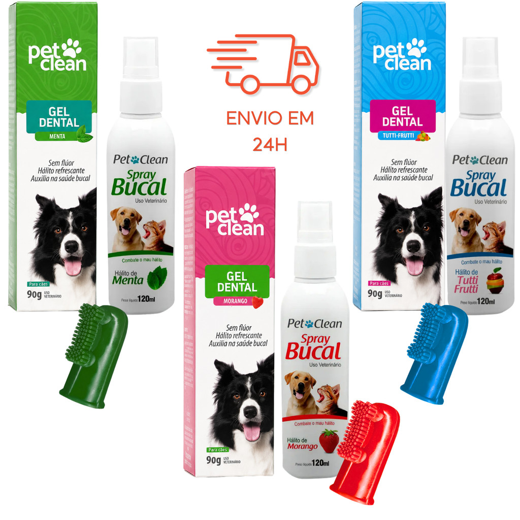 Kit Higiene Bucal Pet Gel Dental Spray Dedeira Cães Gatos - Pet Clean