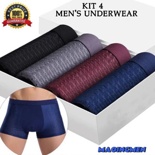 Kit com 4 cuecas boxer masculinas / roupa interior de malha de bambu NKDH, pacote com 4 cuecas boxer masculinas / roupa 