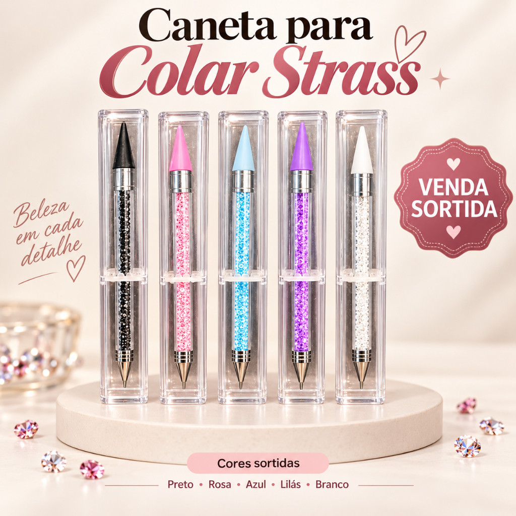 Caneta Nail Art Para Decoração de Unhas Com Strass Ponta Fina Design Manicure
