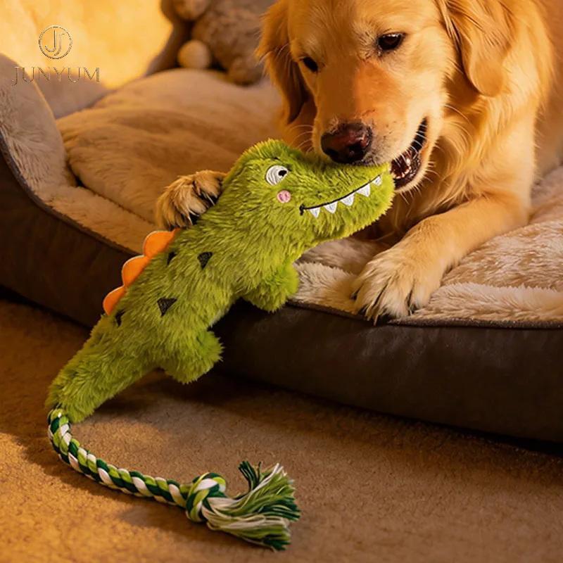 Junyuem Pelúcia Crocodilo Cão Mastigar Brinquedo Atado Design Animal Indestrutível Para Resistente Animais De Estimação