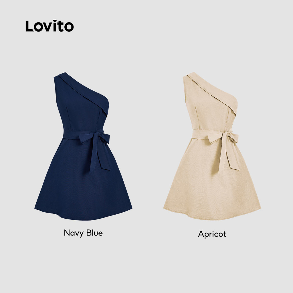 (Elegante) Lovito Vestido Zíper Assimétrico Primavera/verão Azul Marinho para Mulheres L143ED638