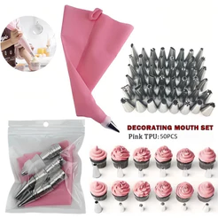 50pcs Conjunto De Saco De Confeiteira De Silicone Com Bico Para Decoração Com Creme Confeitaria Bolo Sorvete