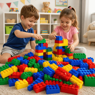Blocos de Montar 140 ou 280 Peças Grandes Didáticos Super Coloridos Fácil de Montar Brinquedo Educativo Cognitivo