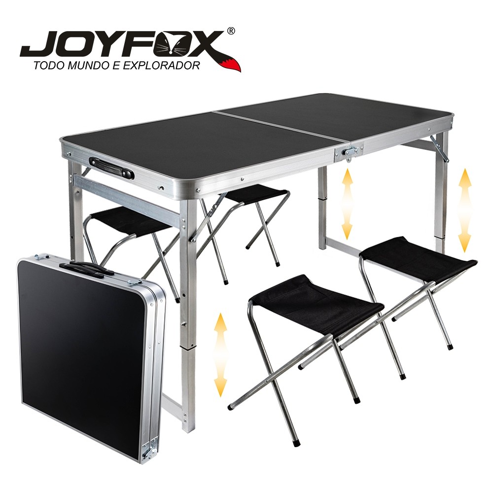 120x60x70CM Mesa Dobrável Com 4 Cadeiras de Alumínio Portátil Vira Maleta Camping Praia JOYFOX