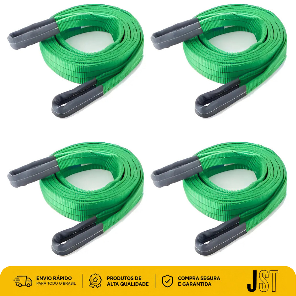 Kit 4 Cintas De Elevação De Carga 2 Toneladas 5 Metros Verde JST Poliéster