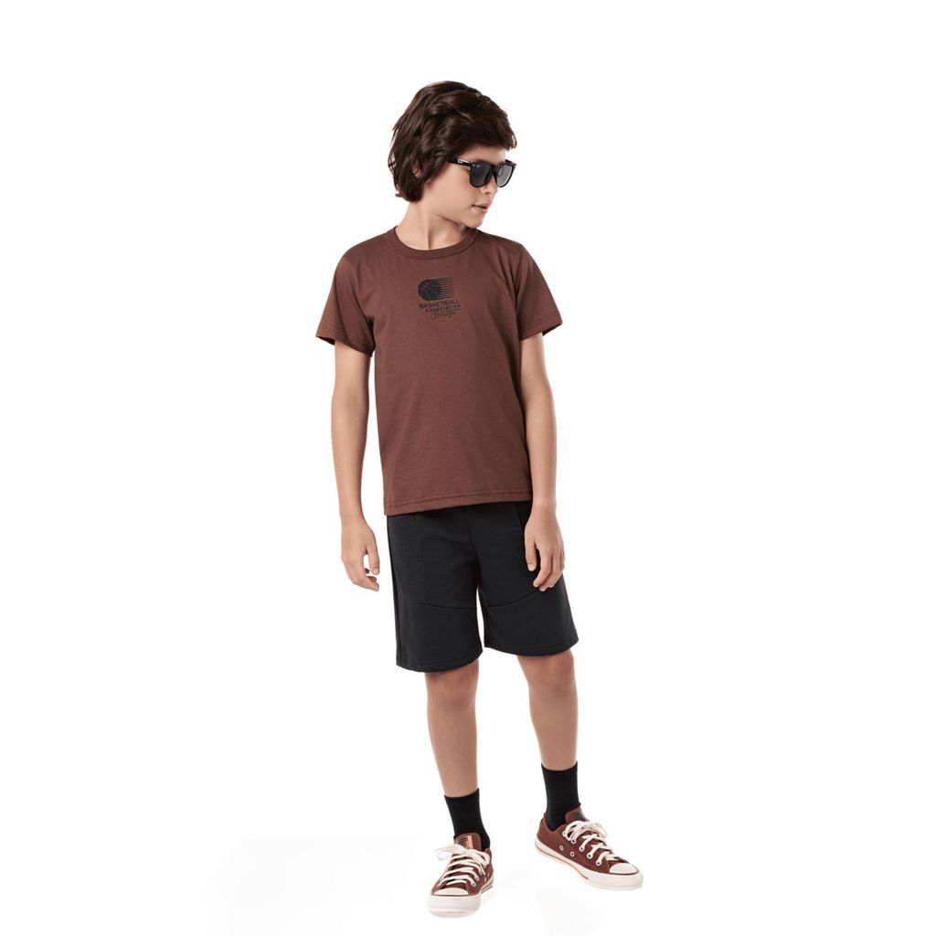 Conjunto infantil  menino camiseta malha texturizada e bermuda  moletinho