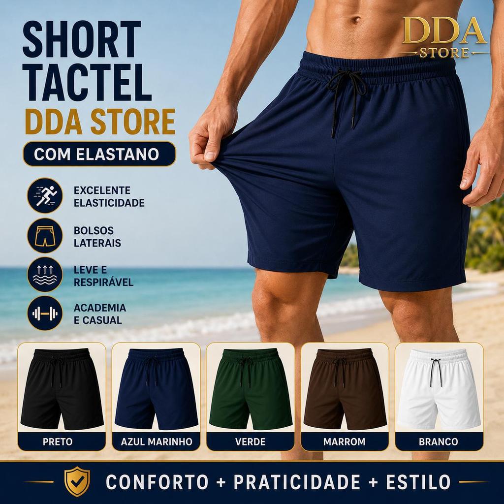 Shorts Tactel Com Elastano Masculino Bermuda Elastico Academia Treino Corrida