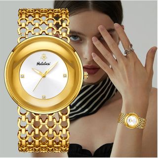 Relógio feminino, pulseira oca, relógio de pulso retrô feminino com mostrador redondo