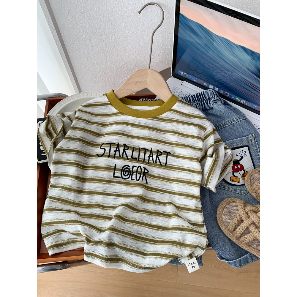 Meninos verão camiseta de manga curta estilo ocidental listrado verão fino meia manga topo pequeno médio crianças em tor