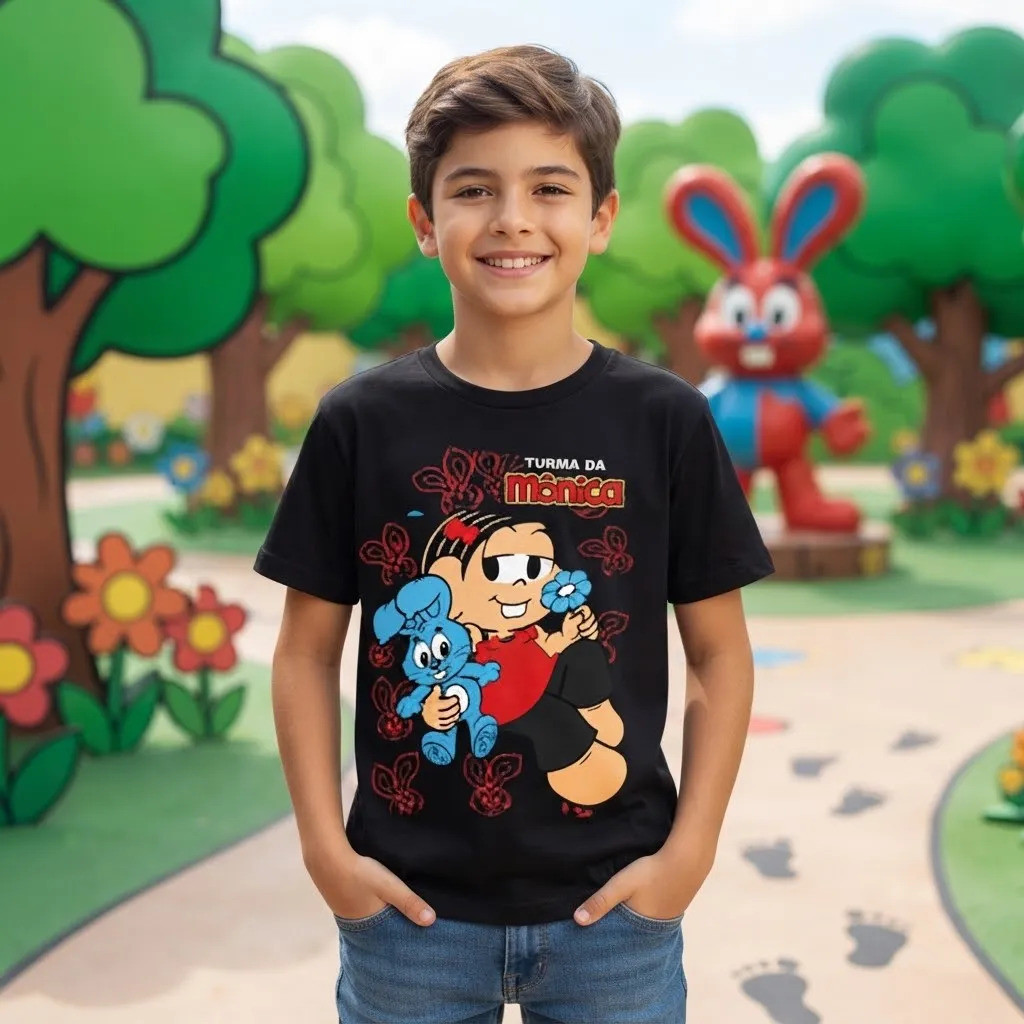 Camiseta Mônica Turma da Mônica Infantil Personagem Estampada Confortável Casual Lançamento