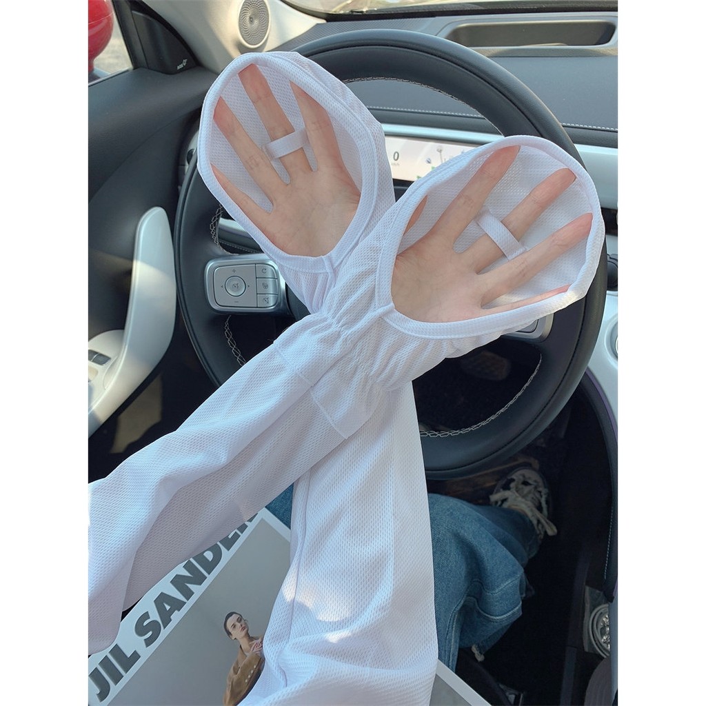 Protetor solar fino gelo seda mão manga luvas verão condução veículo elétrico capa dedo solto moda masculina feminino An