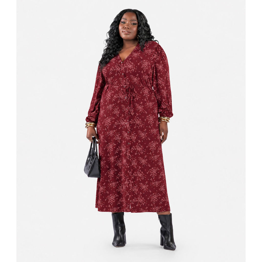 Vestido Midi Manga Longa Plus Size Secret Glam Vermelho