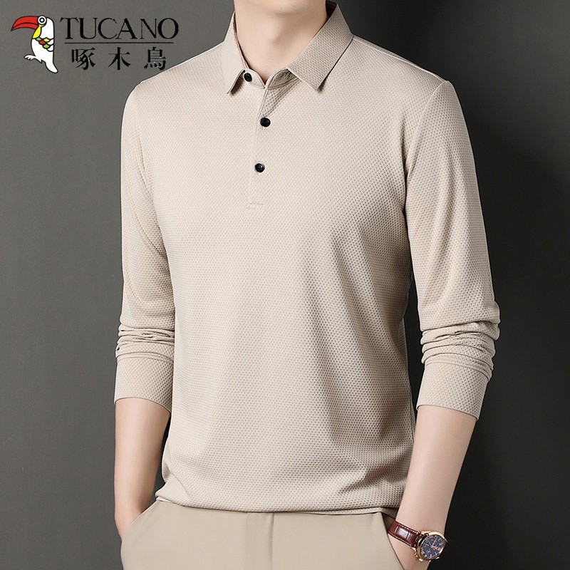 Woodpecker primavera outono roupas 24 novo estilo masculino de manga comprida camiseta masculina lapela solta camisa POL