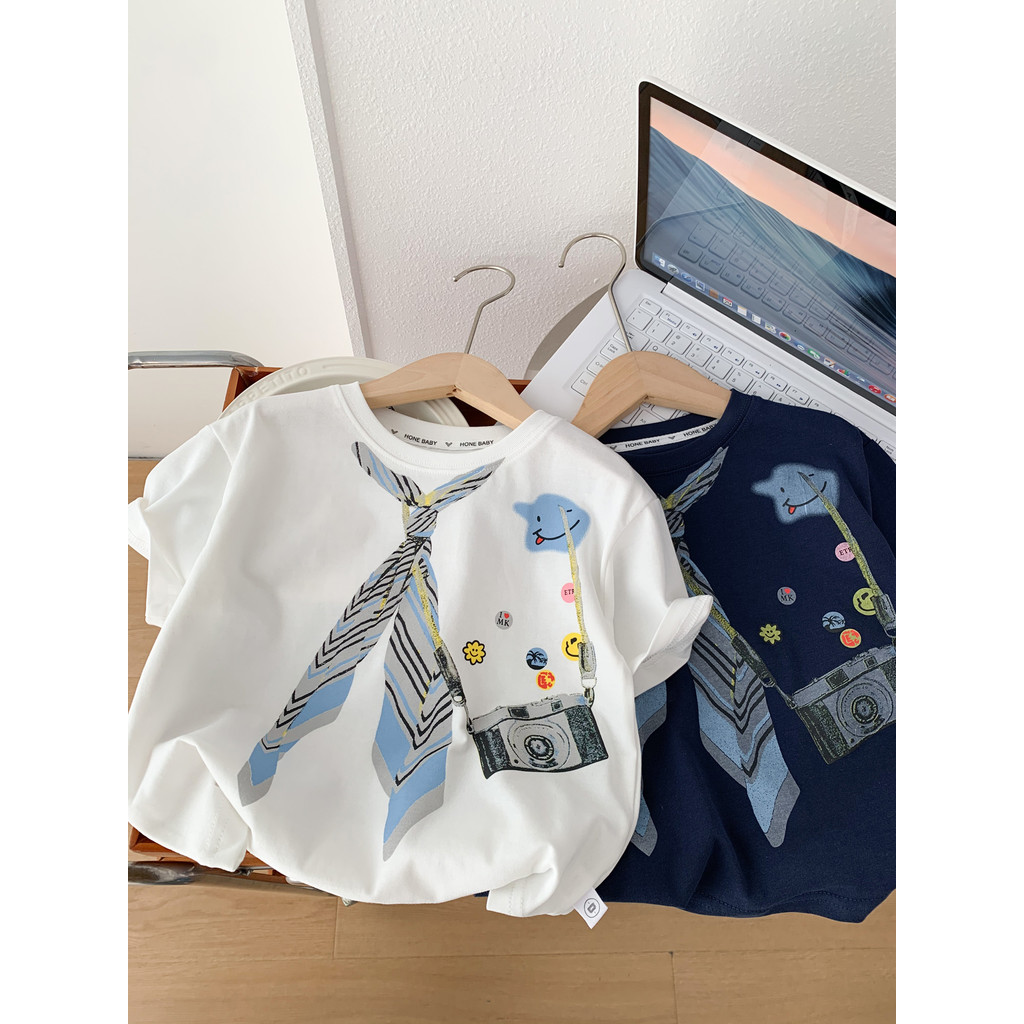 Meninos verão puro algodão de manga curta crianças novo estilo em torno do pescoço dos desenhos animados camiseta bebê e