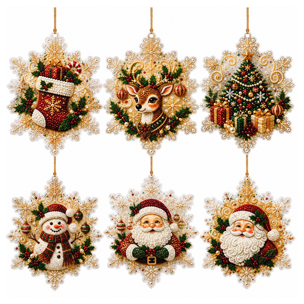 AMZ forma de floco de neve enfeites de pintura de diamante de natal (conjunto de 6 peças) formato de floco de neve DIY d
