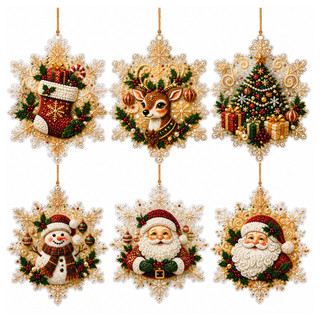 AMZ forma de floco de neve enfeites de pintura de diamante de natal (conjunto de 6 peças) formato de floco de neve DIY d