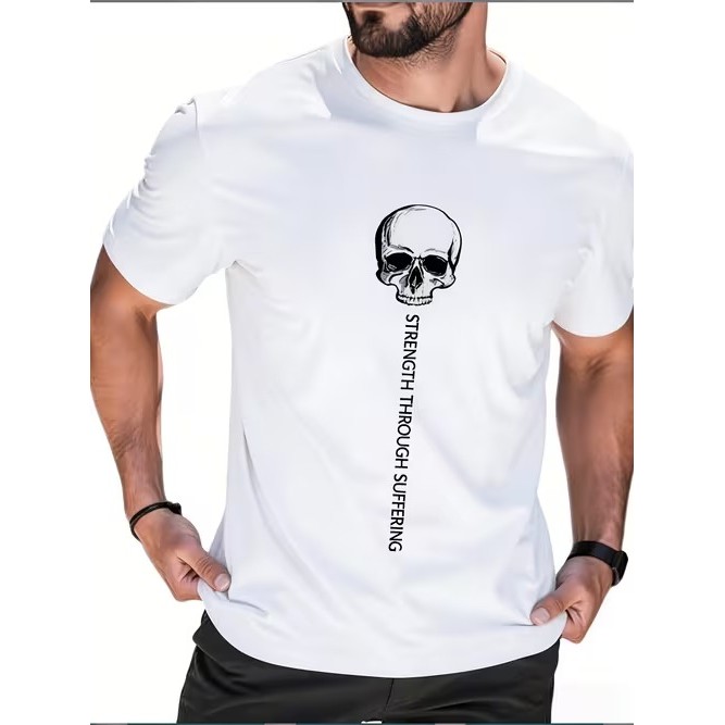 Camiseta Masculina Manga Curta Estampada Caveira Confortável Moderna Estilosa Premium para Moda Casual Tendência Verão