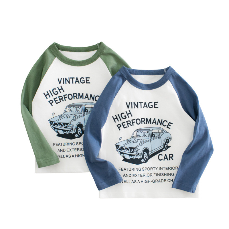 Comércio exterior roupas infantis meninos de manga comprida camiseta puro algodão novo estilo médio pequeno crianças pri