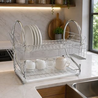 Escorredor Loucas Duplo Cozinha Organizador Metal Resistente Secagem Rapida Pratico