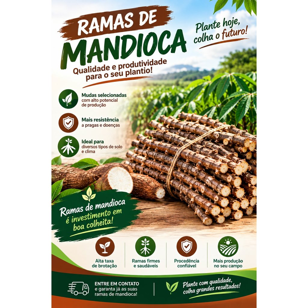 kit 15 Ramas Manivas de Mandioca Frutadas Originais Para Plantio Alta Qualidade, Prudutividade E Rendimento