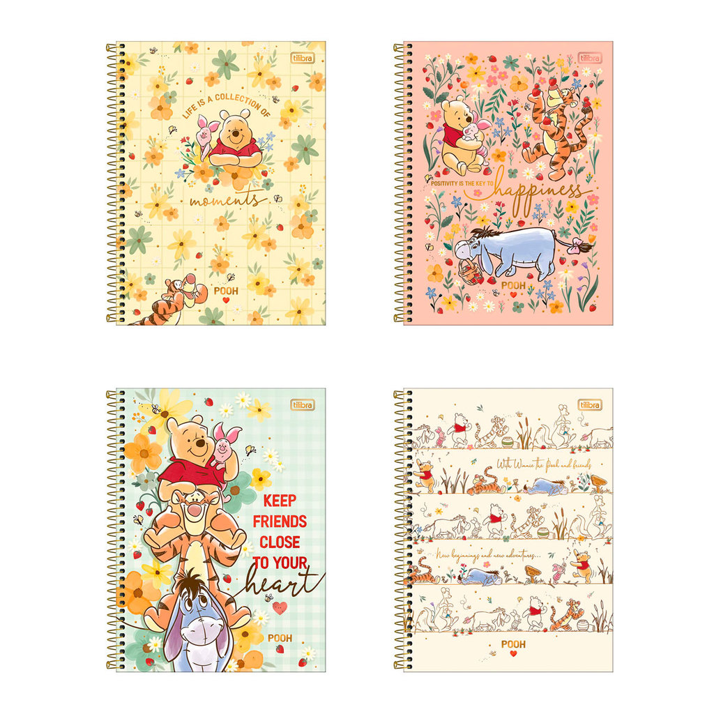 Caderno espiral capa dura universitário 10x1 160 folhas Pooh Tilibra