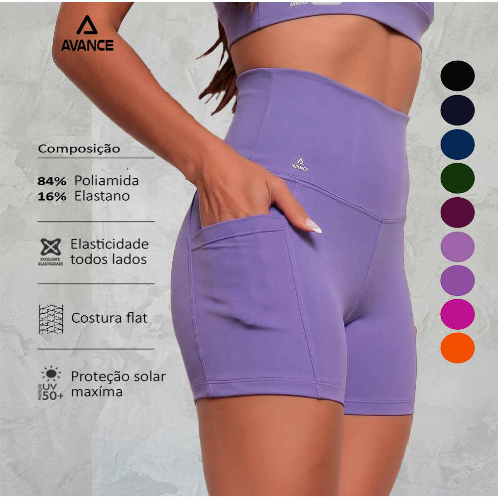 SHORT POLIAMIDA COS ALTO COM BOLSO ZERO TRANSPARENCIA REFER: 025