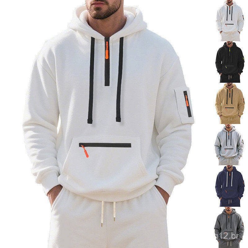 Cross-Border comércio exterior europeu americano outono inverno moletom masculino com capuz de lã pesada pulôver esporti